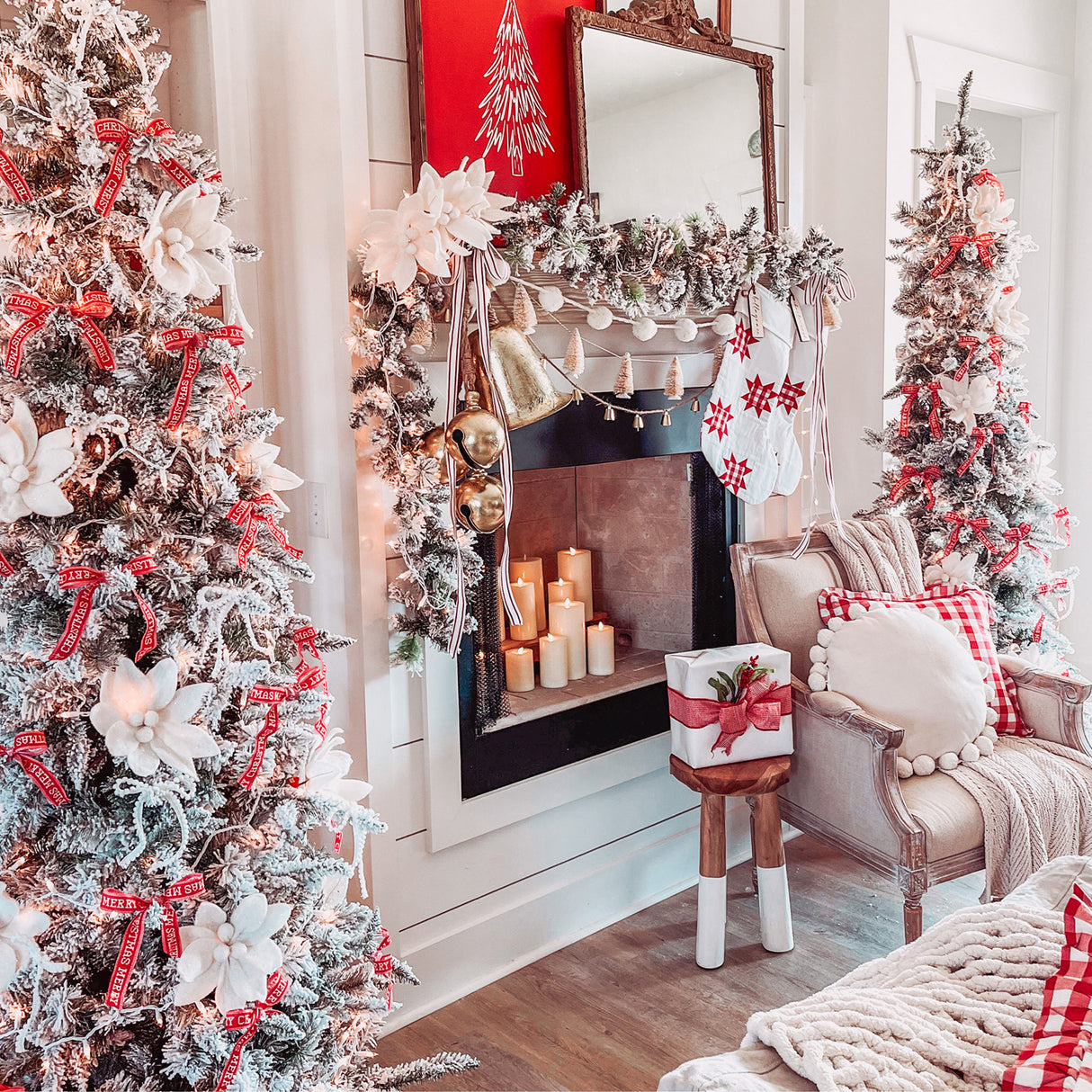 Fraser Hill Farm 9-Ft Slim Mountain Pine Flocked Artificial Christmas Tree