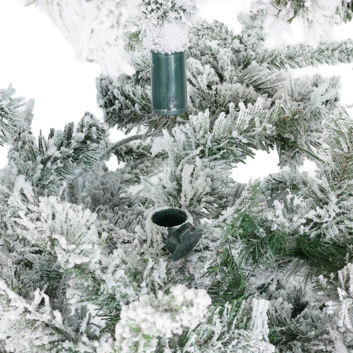 Fraser Hill Farm 9-Ft Slim Mountain Pine Flocked Artificial Christmas Tree with Warm White LED Lights