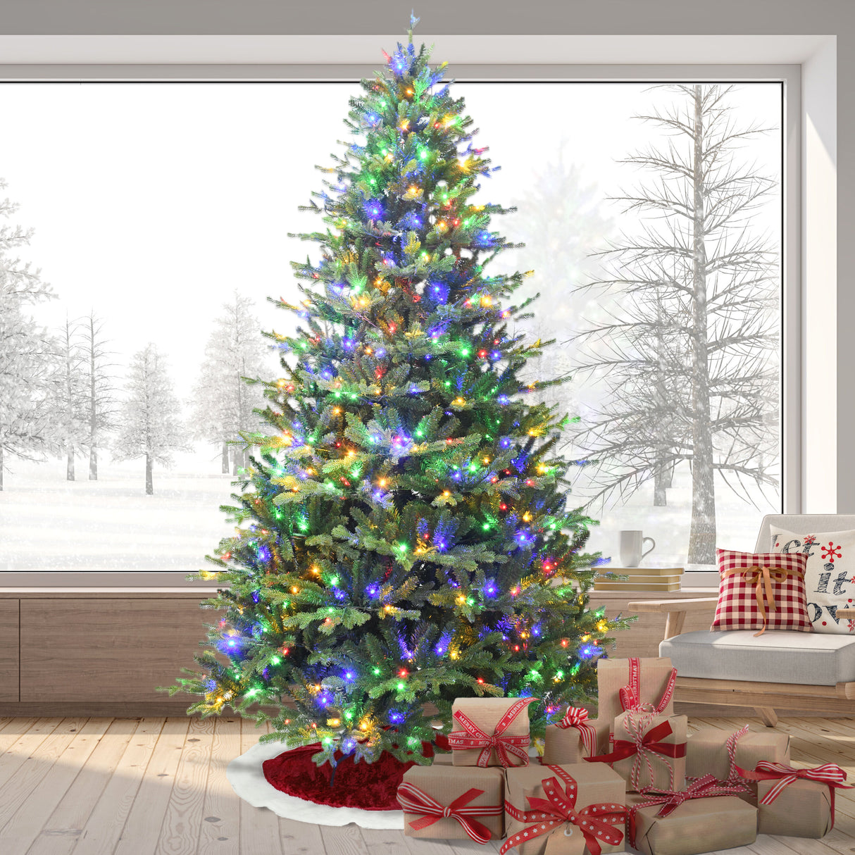 7.5-Ft. Oregon Pine Christmas Tree with Dual Multicolor & Warm White LED Lights