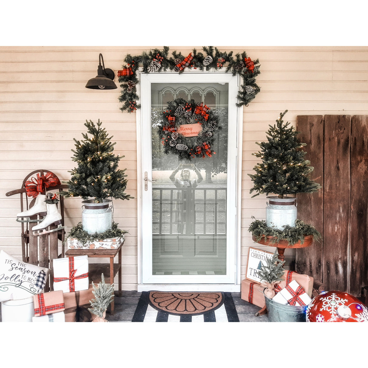 3.5-Ft. Porch Accent Tree in Rustic Farmhouse Metal Jug with Warm White LED Lighting