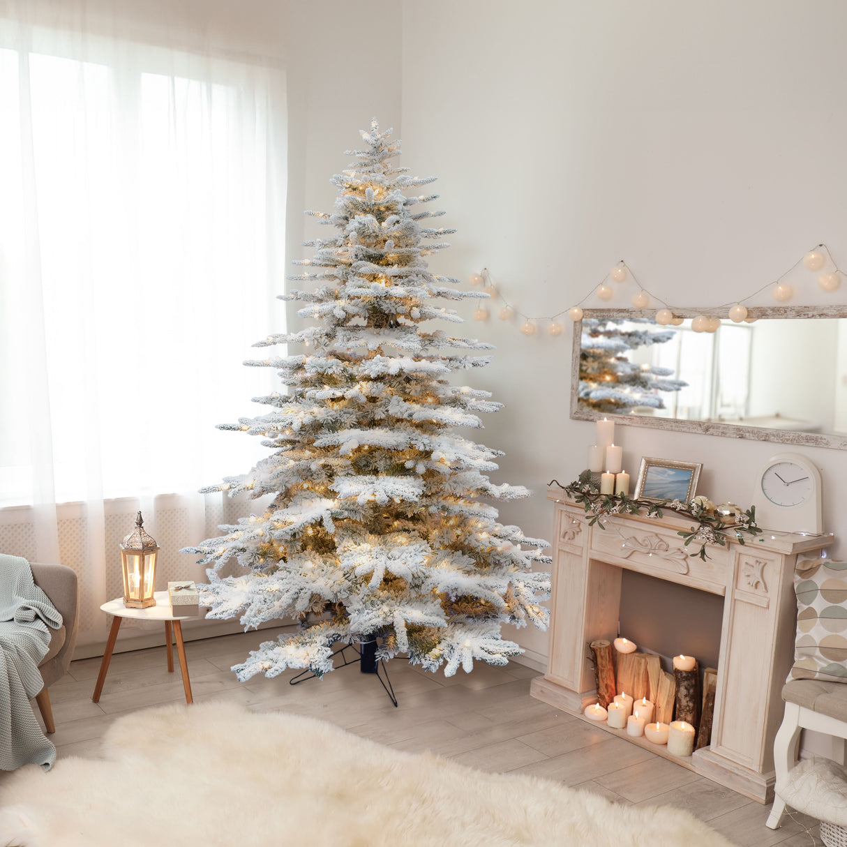 10-Ft. Flocked Pine Valley Christmas Tree with Warm White LED Lights