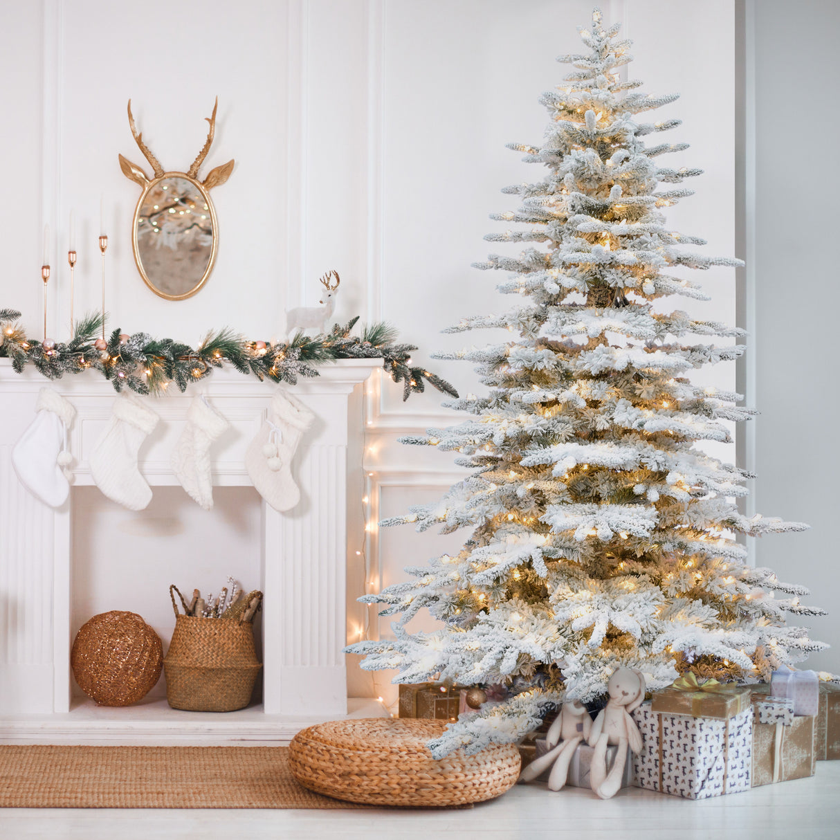 10-Ft. Flocked Pine Valley Christmas Tree with Warm White LED Lights