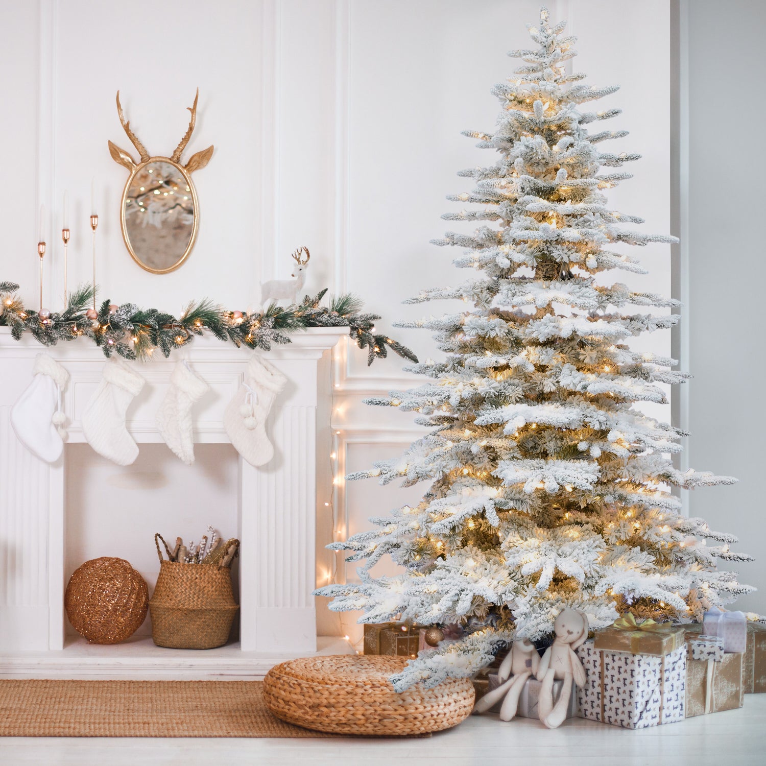 10-Ft. Flocked Pine Valley Christmas Tree with Warm White LED Lights