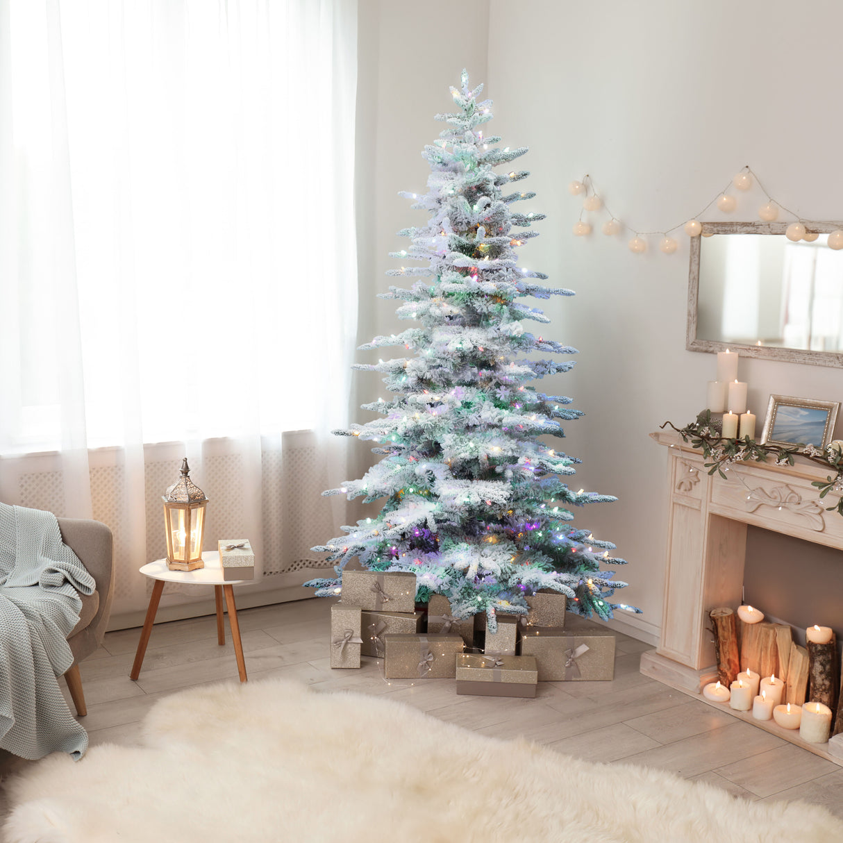 6.5-Ft. Flocked Pine Valley Christmas Tree with Dual Multicolor & Warm White LED Lights