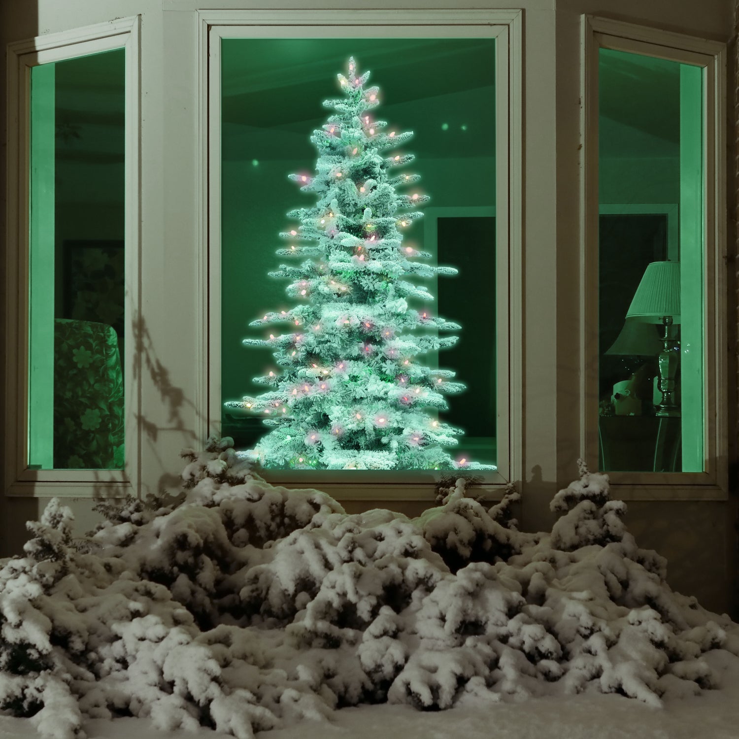 6.5-Ft. Flocked Pine Valley Christmas Tree with Dual Multicolor & Warm White LED Lights