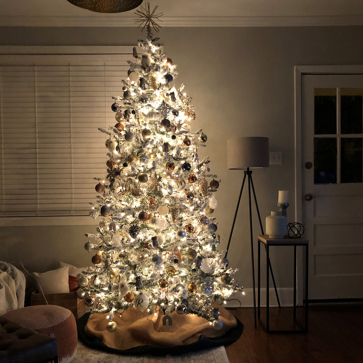 7.5-Ft. Flocked Pine Valley Christmas Tree with Warm White LED Lights