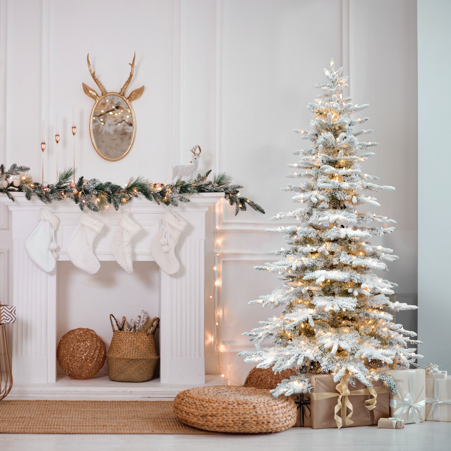 7.5-Ft. Flocked Pine Valley Christmas Tree with Warm White LED Lights