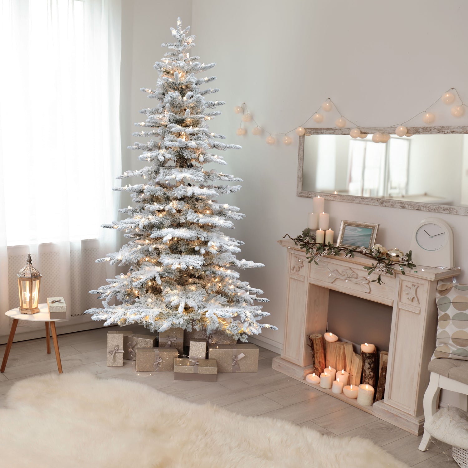 7.5-Ft. Flocked Pine Valley Christmas Tree with Warm White LED Lights