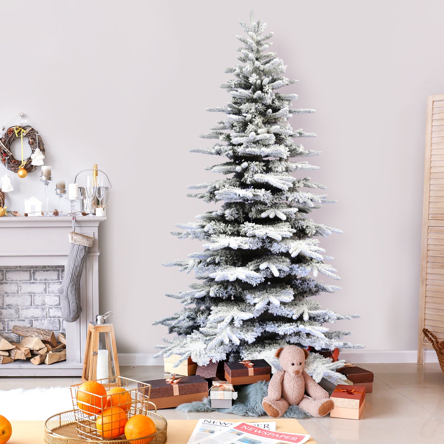 9-Ft. Flocked Pine Valley Christmas Tree