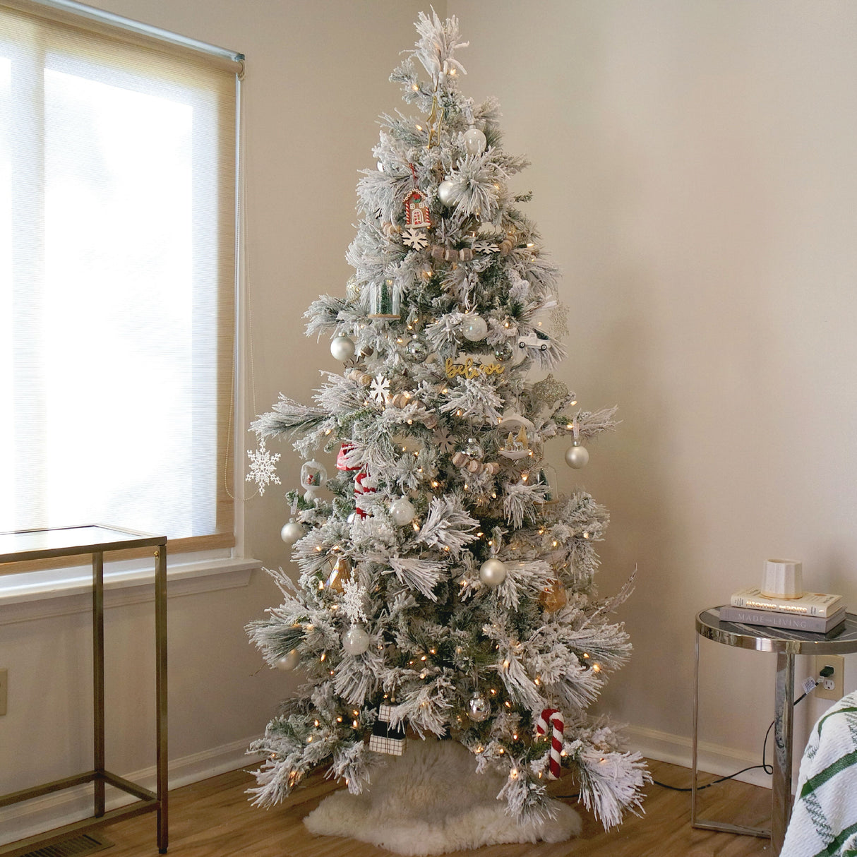 5-Ft. Flocked Snowy Pine Christmas Tree with Warm White LED Lights