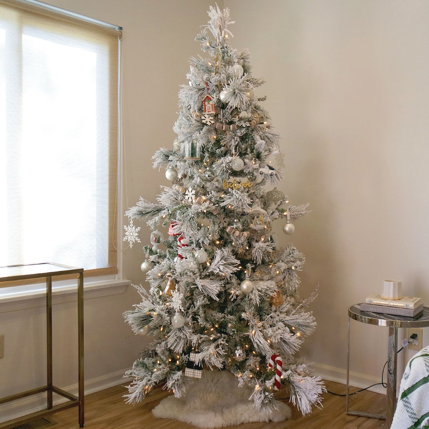 5-Ft. Flocked Snowy Pine Christmas Tree with Warm White LED Lights