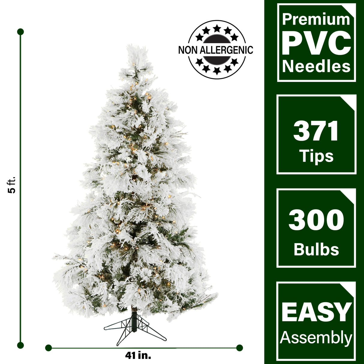 5-Ft. Flocked Snowy Pine Christmas Tree with Warm White LED Lights