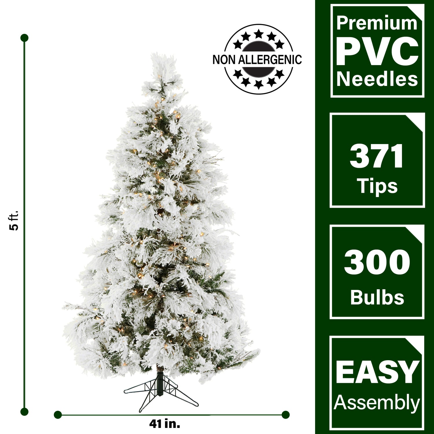 5-Ft. Flocked Snowy Pine Christmas Tree with Warm White LED Lights