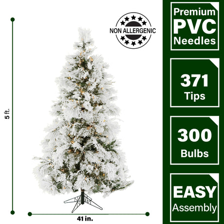 5-Ft. Flocked Snowy Pine Christmas Tree with Warm White LED Lights