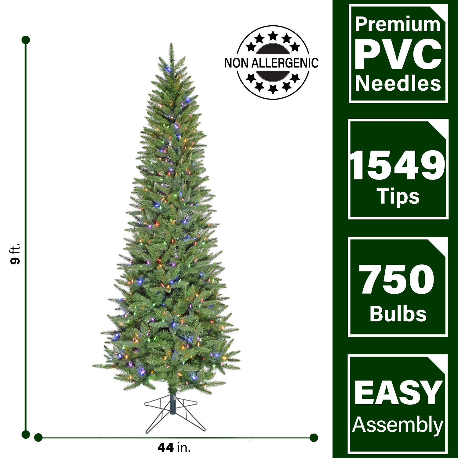 9-Ft. Winter Falls Slim-Silhouette Christmas Tree with 8-Function Dual Multicolor & Warm White LED Lights and Music
