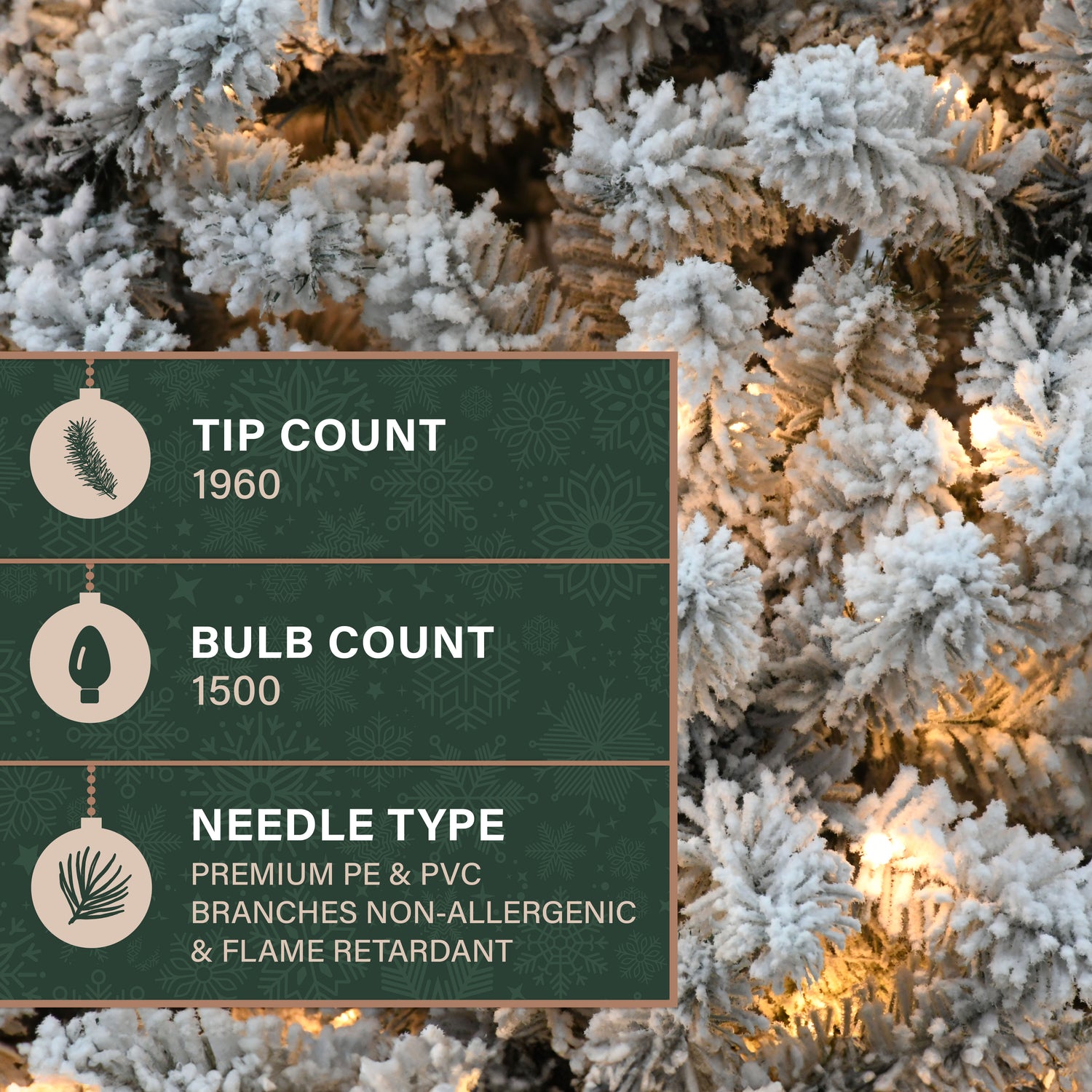 7.5-Ft. Flocked Winter Snow Pine Christmas Tree with Warm White LED Lighting