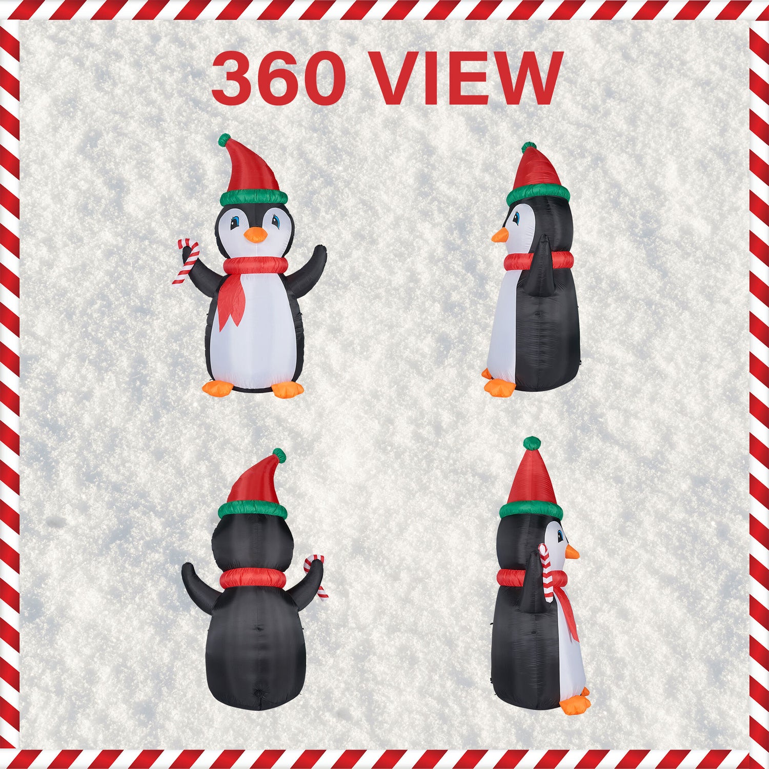 10-Ft. Tall Penguin with Candy Cane, Outdoor Blow-Up Christmas Inflatable with RGB Lights and Storage Bag