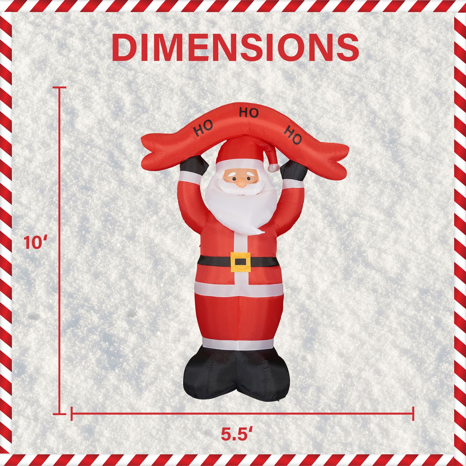 10-Ft. Tall Santa Holding HO HO HO Sign, Outdoor Blow-Up Christmas Inflatable with Lights and Storage Bag