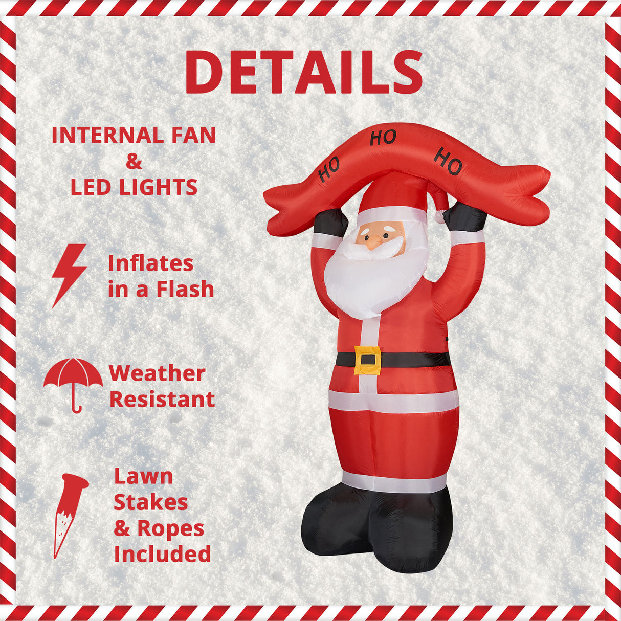 10-Ft. Tall Santa Holding HO HO HO Sign, Outdoor Blow-Up Christmas Inflatable with Lights and Storage Bag