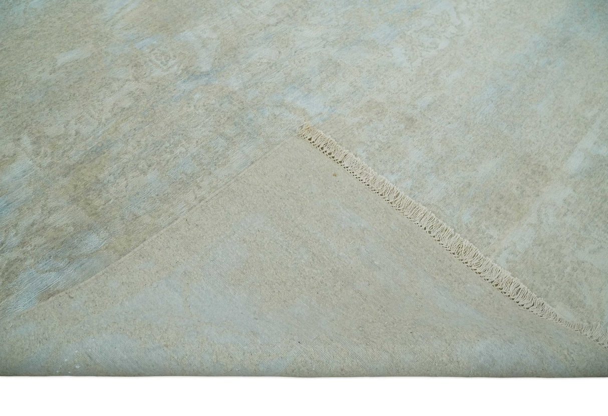 Fine Hand Knotted 8x10 Beige and Ivory Transitional Wool and Bamboo Silk Area Rug