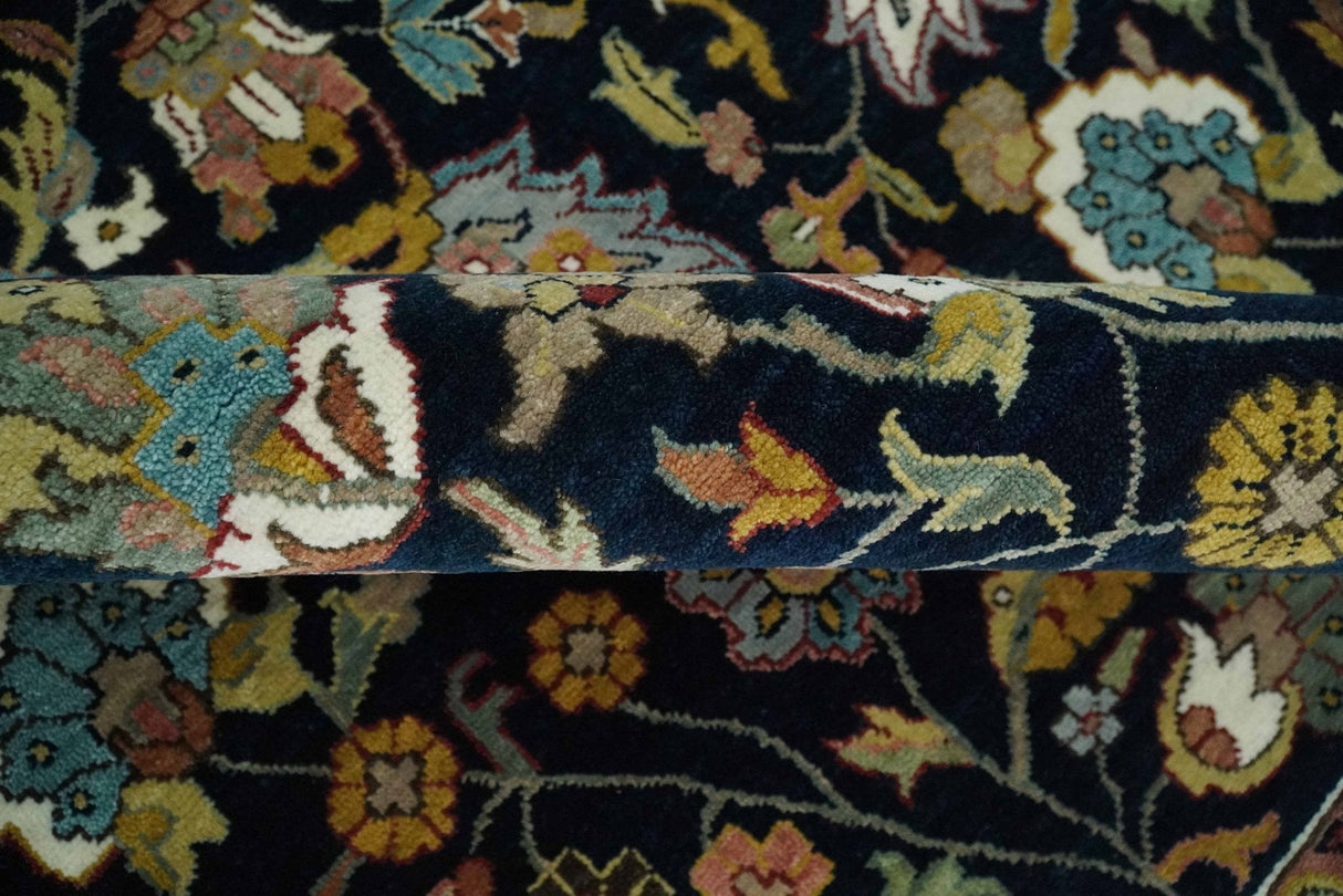 Fine Hand Knotted Black and Ivory 8x10 Traditional Wool Area Rug