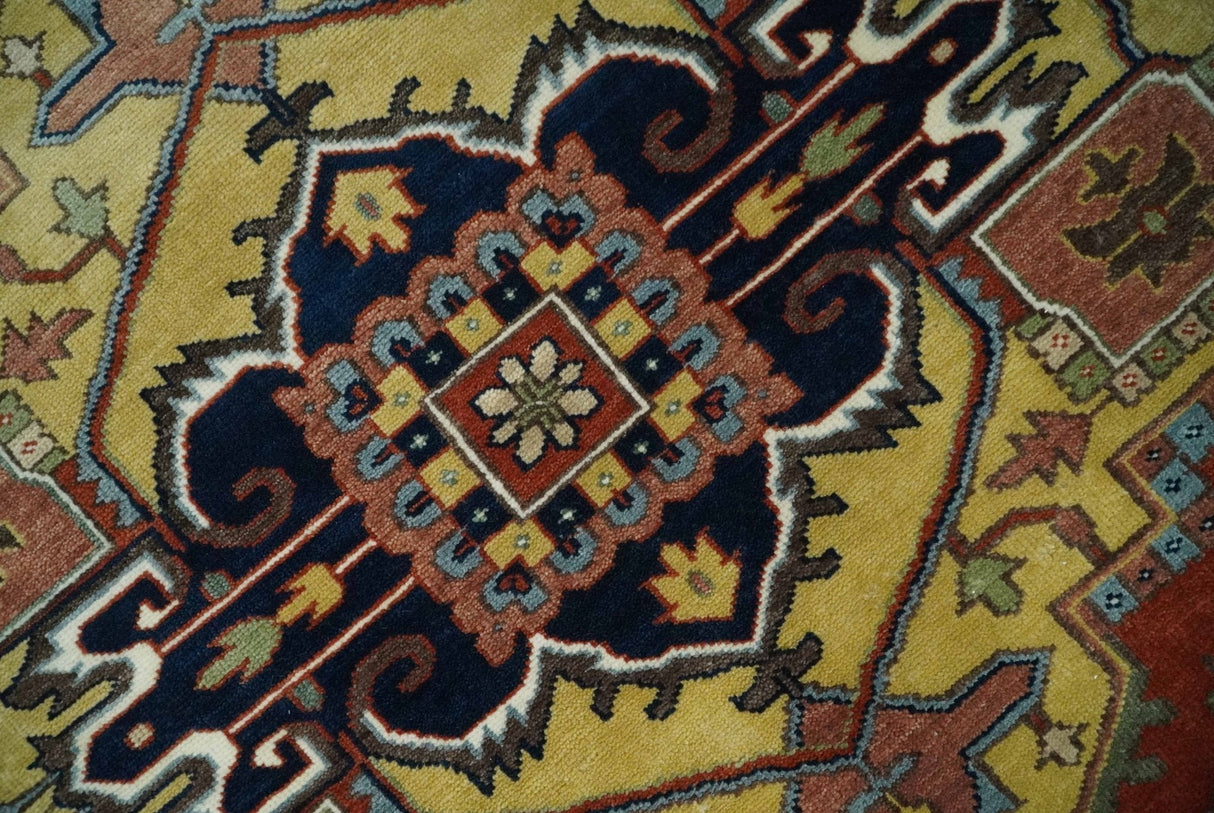 Fine Olive, Brown and Blue Traditional Floral Hand knotted look 8x10 wool Area Rug