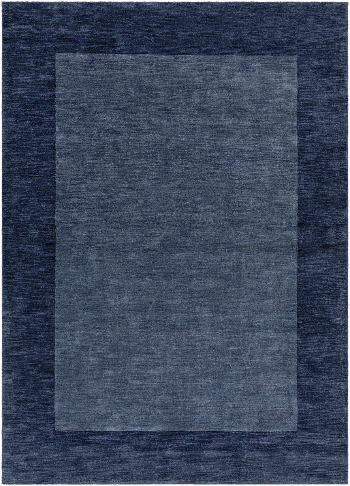 Bordered Solid Ink Blue Wool Rug