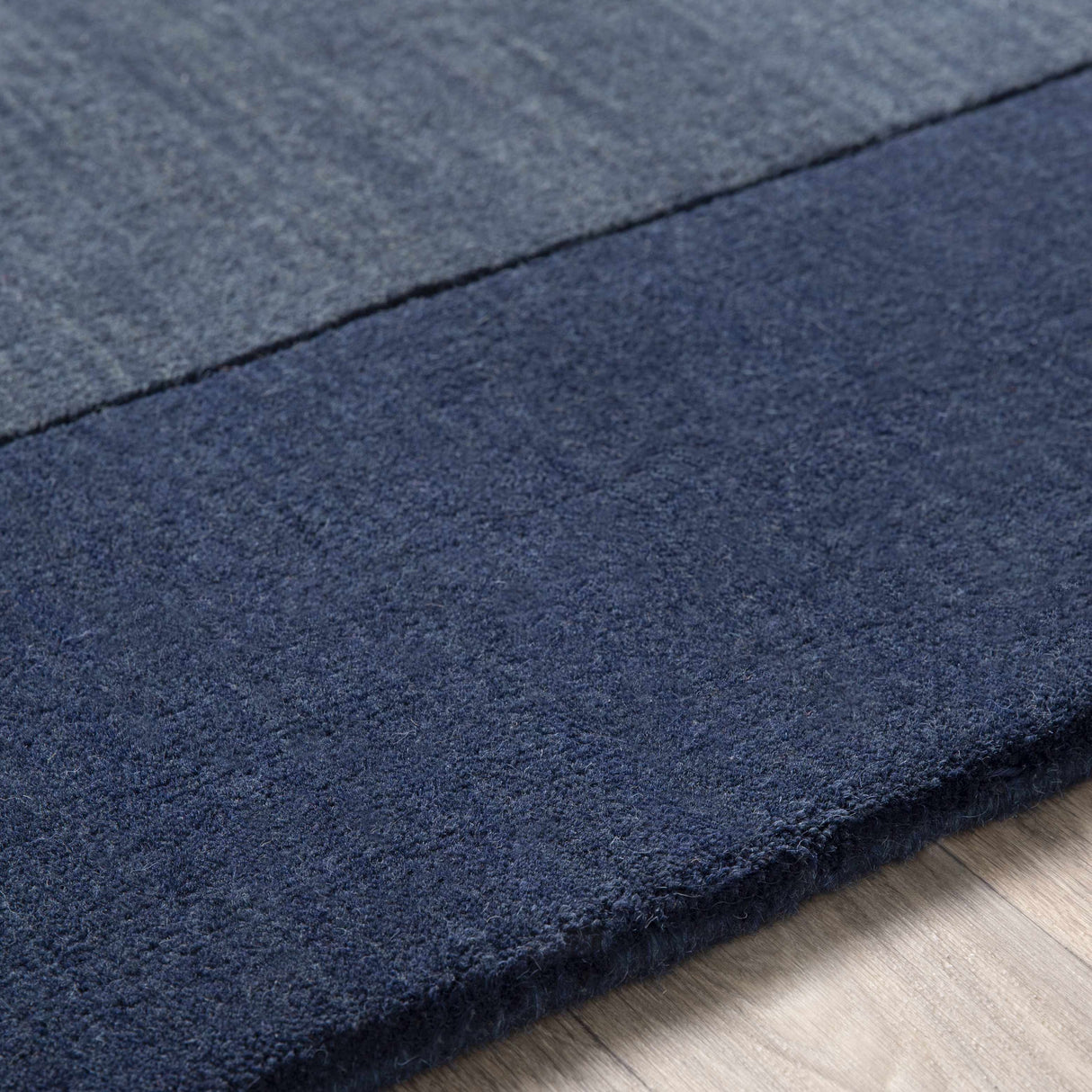 Bordered Solid Ink Blue Wool Rug
