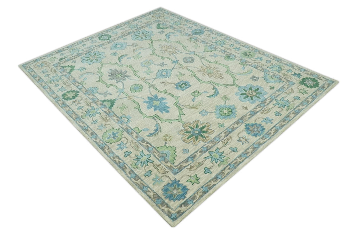 Floral Beige, Gray, Blue and Green Oriental Oushak Hand Tufted 8x10 wool Area rug