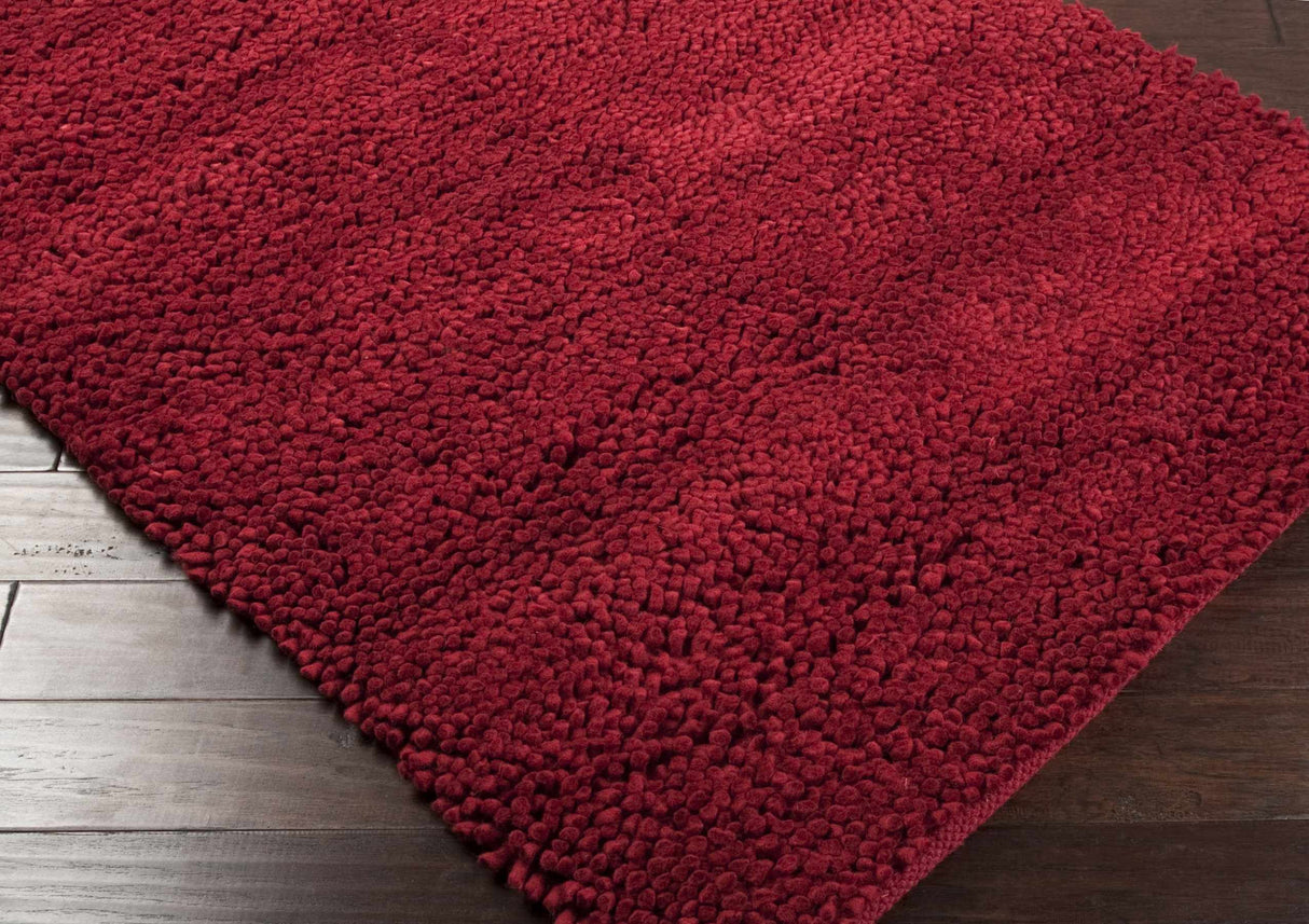 Frederika Solid Dark Red Wool Shag Rug - Clearance