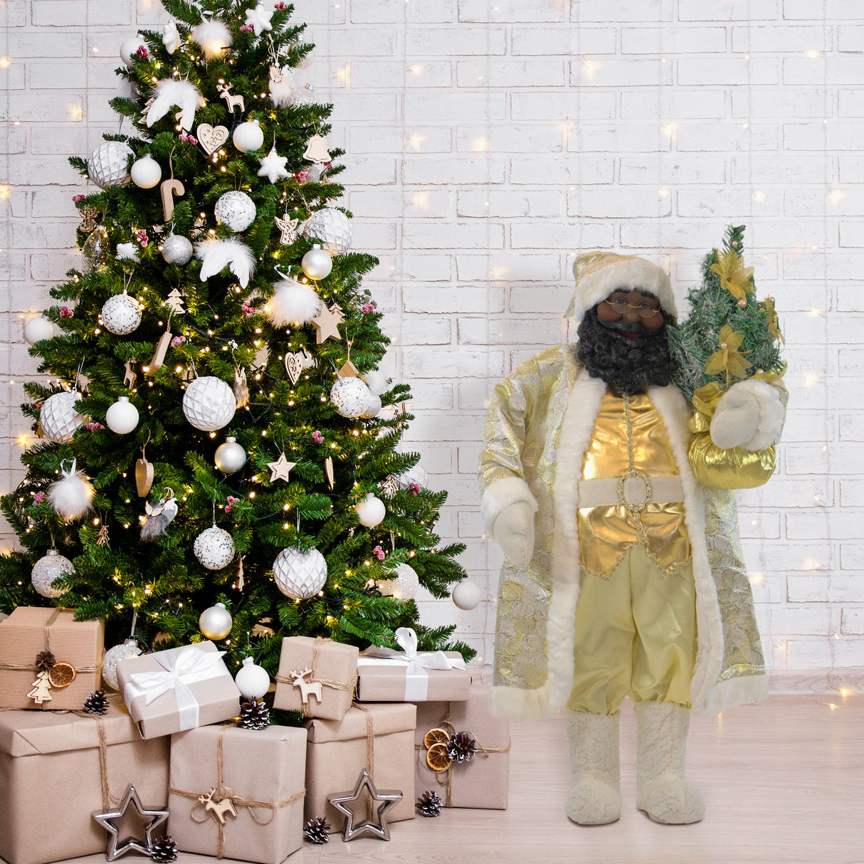 3-Ft. African American Santa Animatronic with Prelit Christmas Tree
