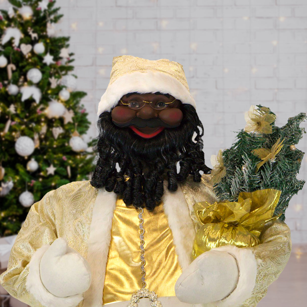 3-Ft. African American Santa Animatronic with Prelit Christmas Tree