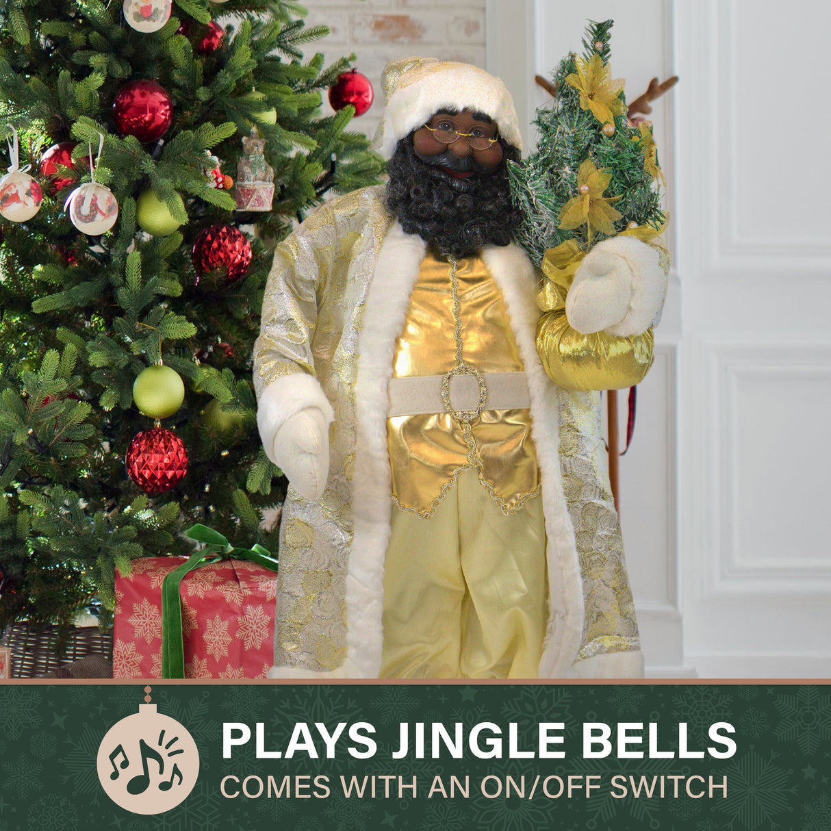 3-Ft. African American Santa Animatronic with Prelit Christmas Tree