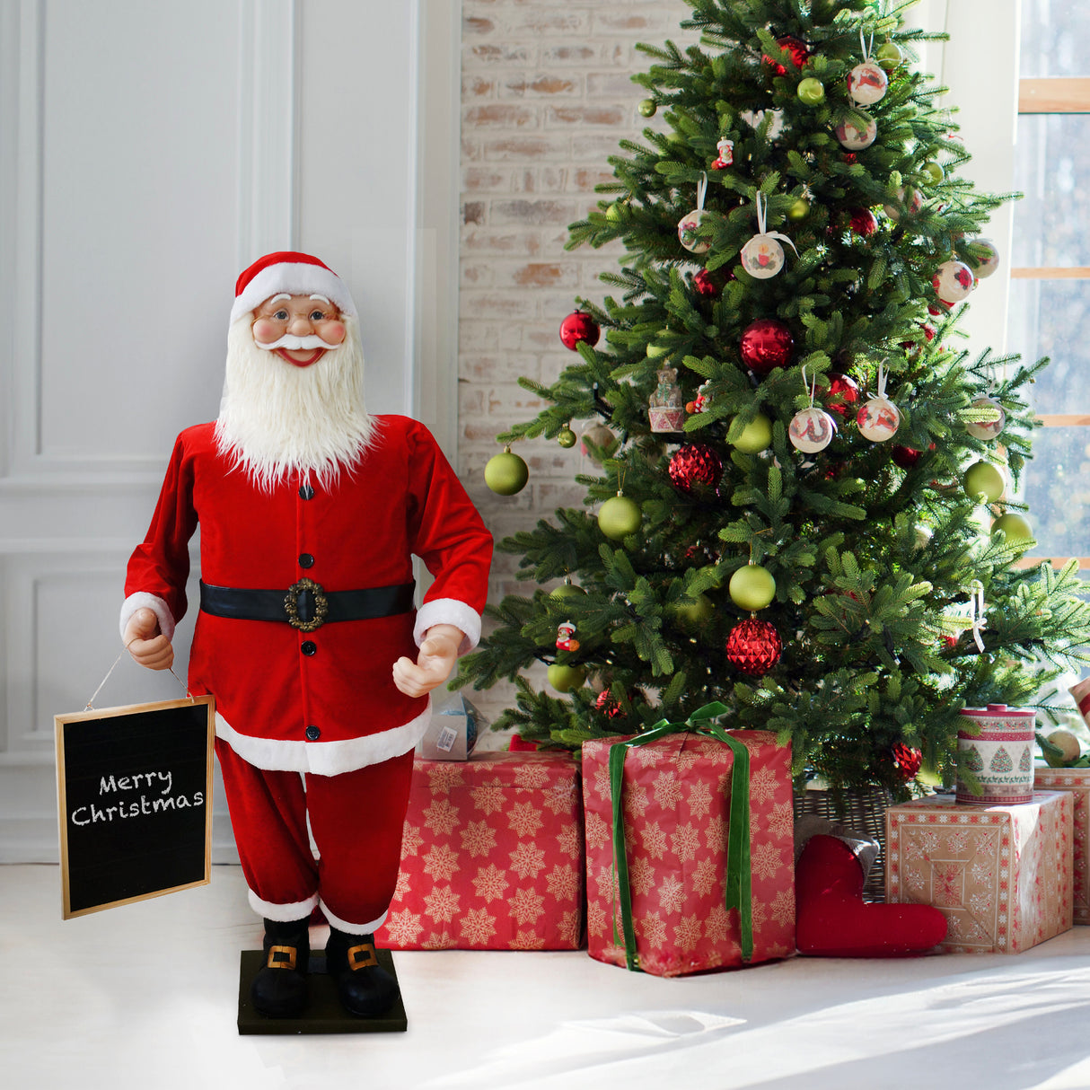 58-In. Musical Santa Claus Holding a Chalkboard - Indoor Christmas Decoration