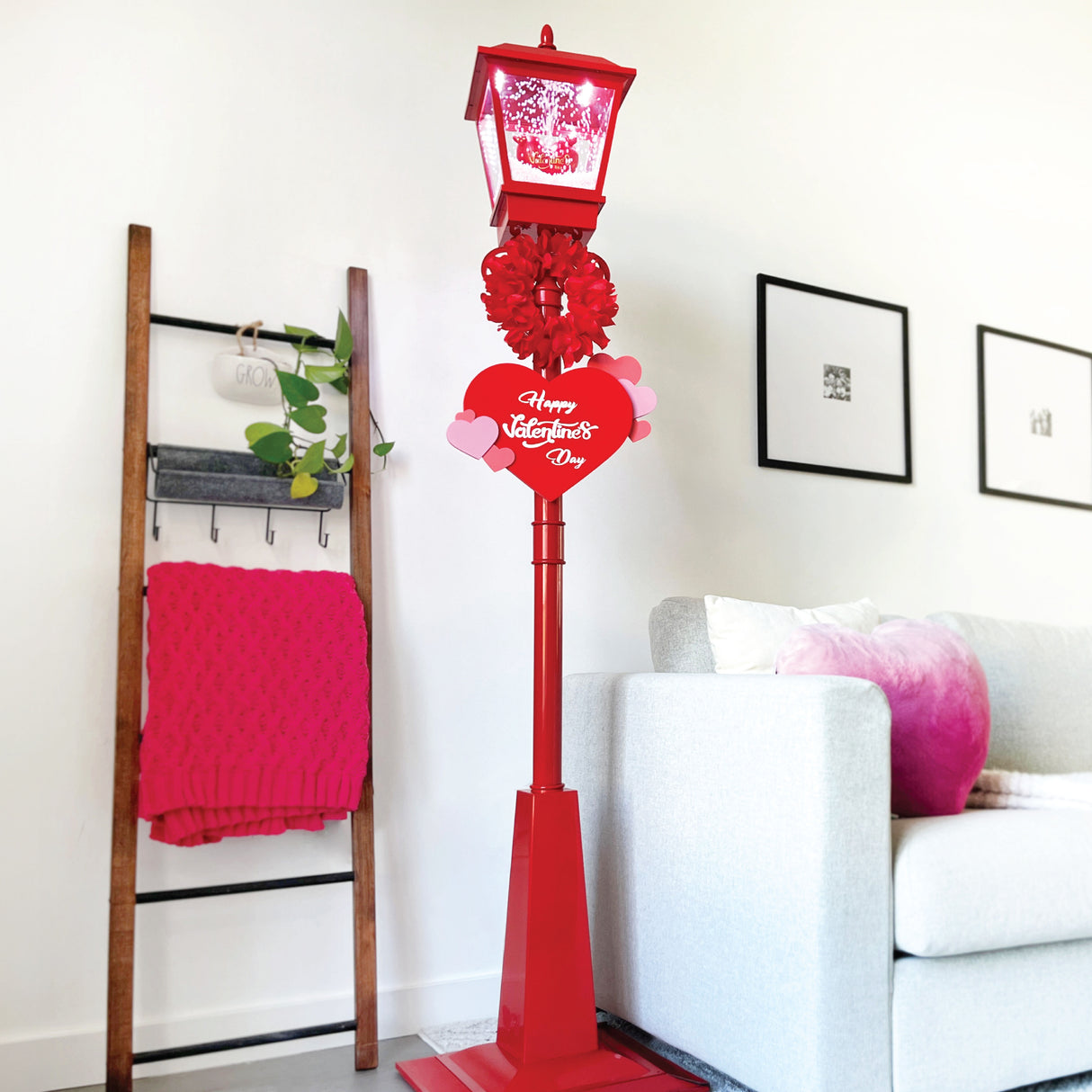 70-In. Musical Snowy Valentine's Day Street Lamp Lantern