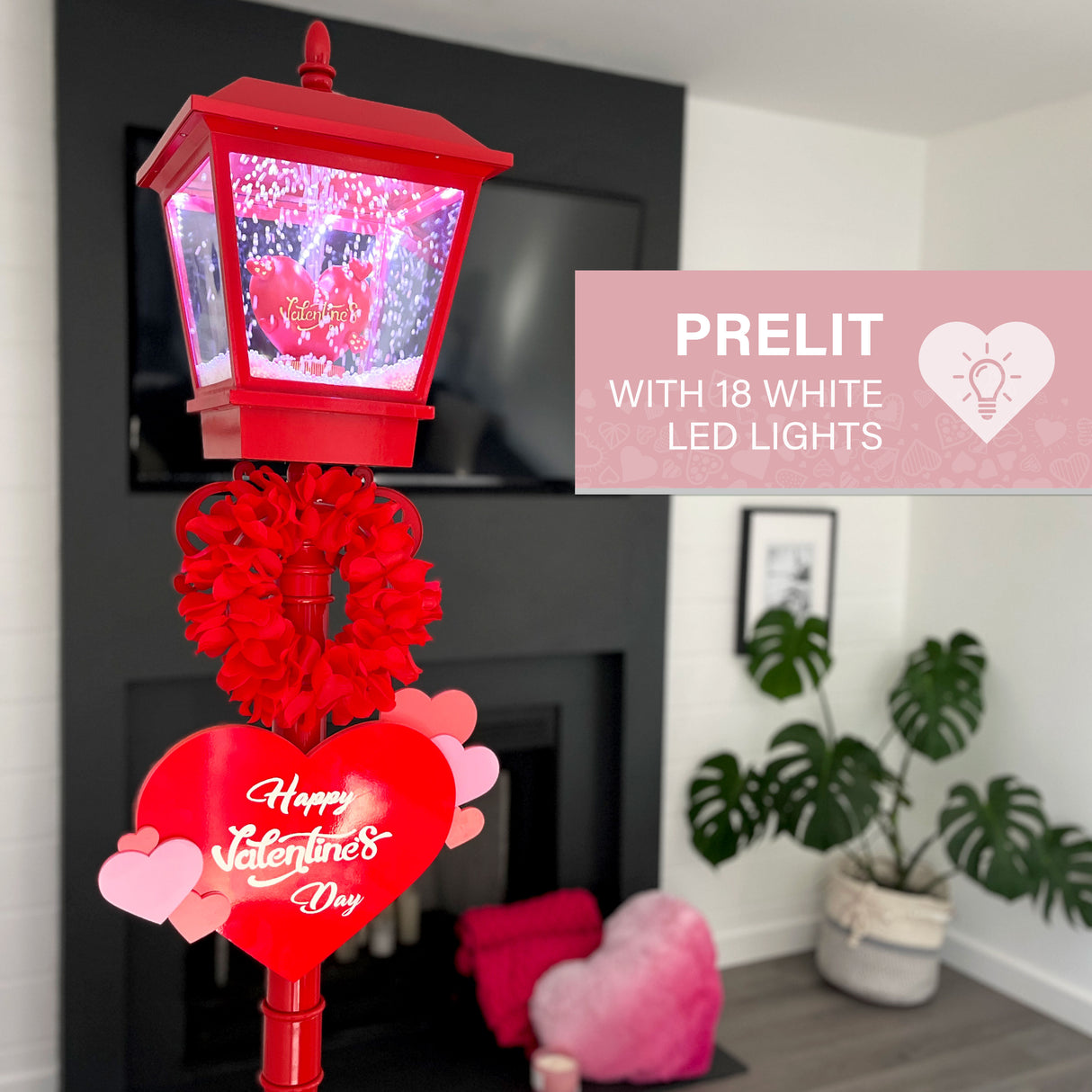 70-In. Musical Snowy Valentine's Day Street Lamp Lantern