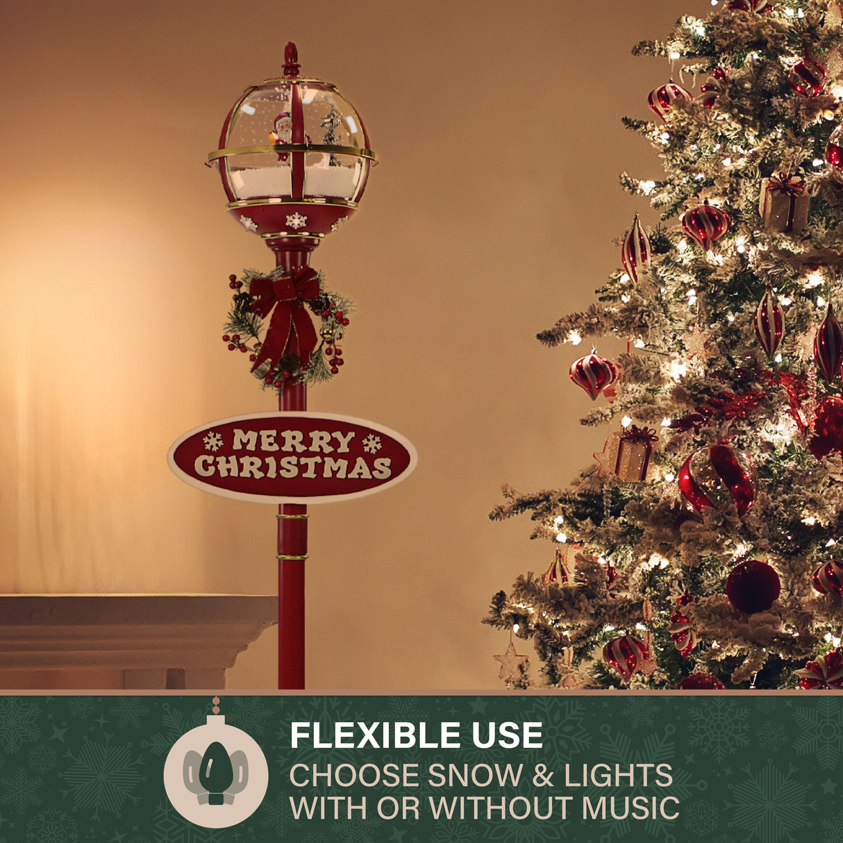 Fraser Hill Farm 69-in Musical Snow Globe Christmas Lamp Post in Red