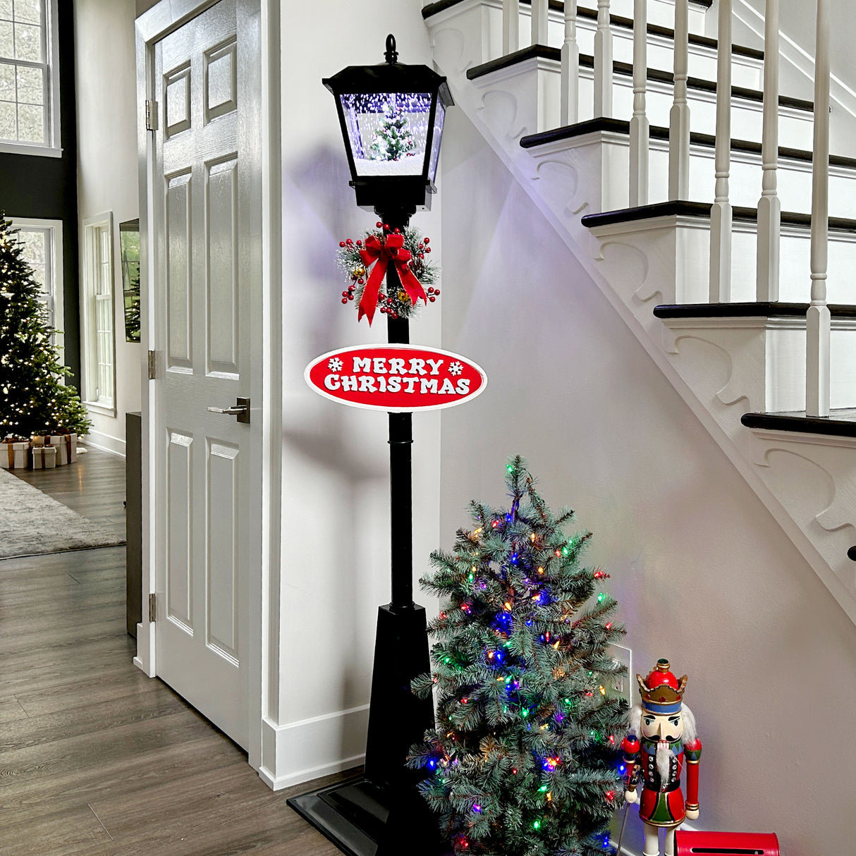 71-in. Musical Snowy Christmas Street Lamp in Black