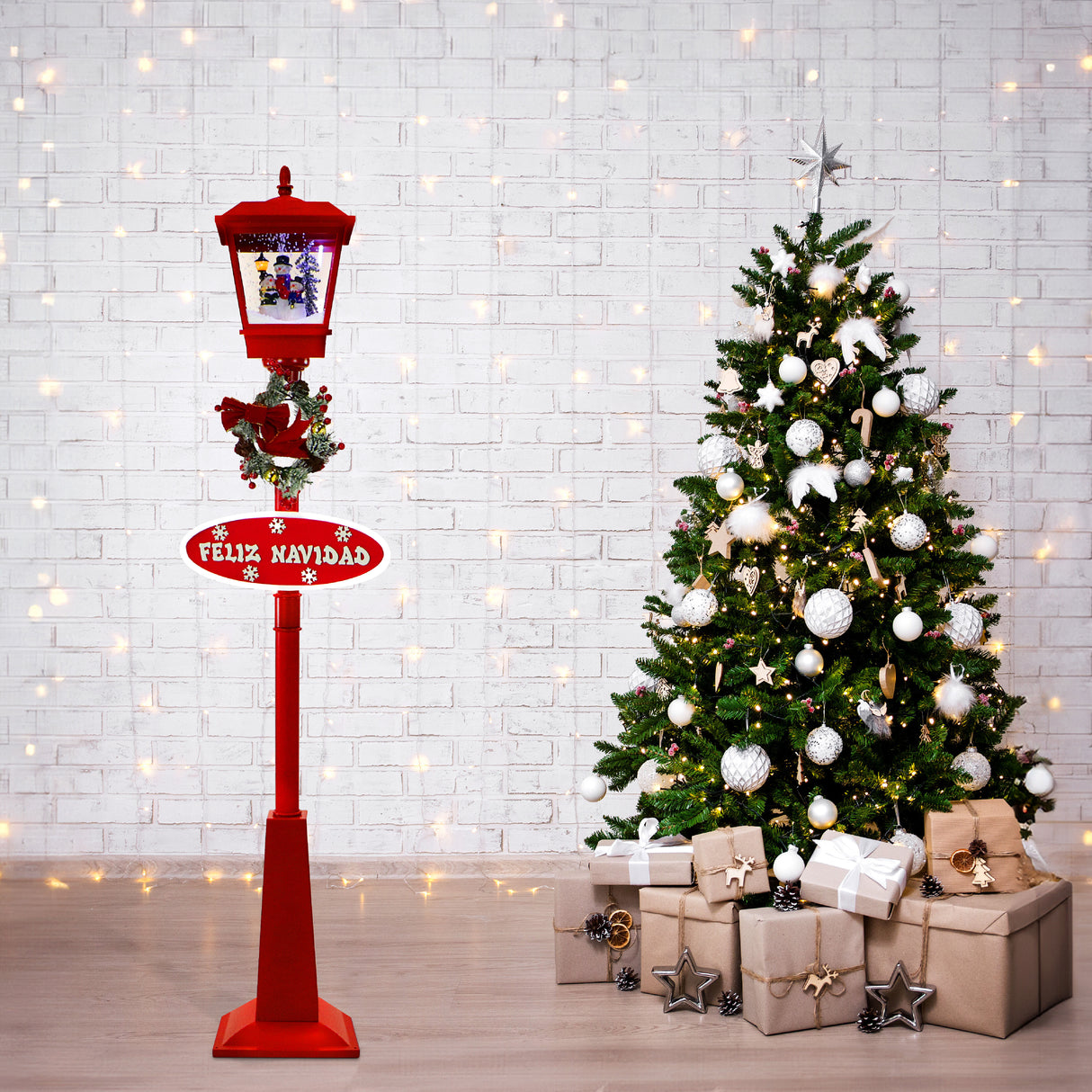 Fraser Hill Farm 71-in Musical Snowy Christmas Lantern Red