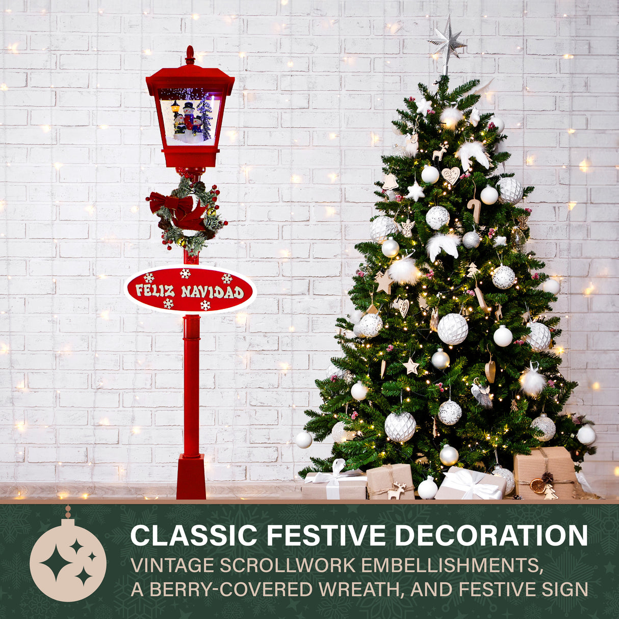 Fraser Hill Farm 71-in Musical Snowy Christmas Lantern Red