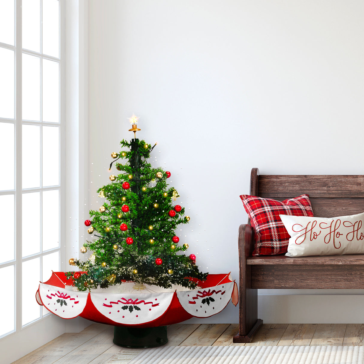 29-in. Musical Prelit Snowing Tree with Red Umbrella Base