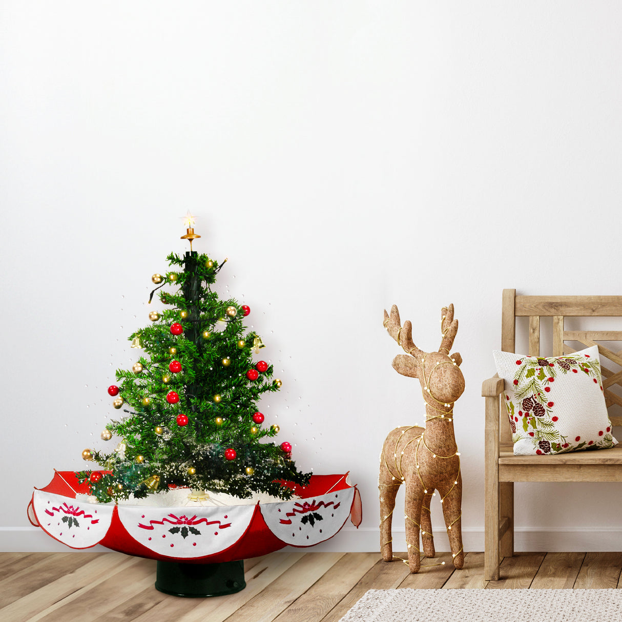 29-in. Musical Prelit Snowing Tree with Red Umbrella Base