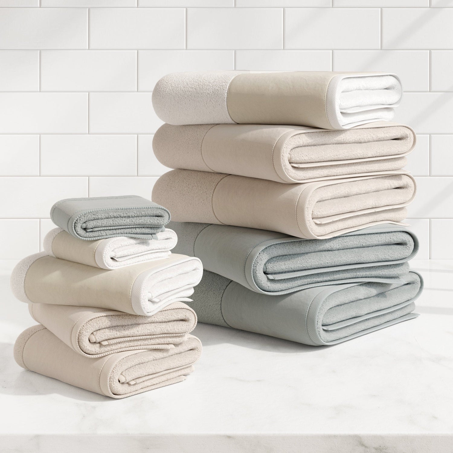 Cotton Linen-Like Border 6-Piece Towel Set - Priya Collection