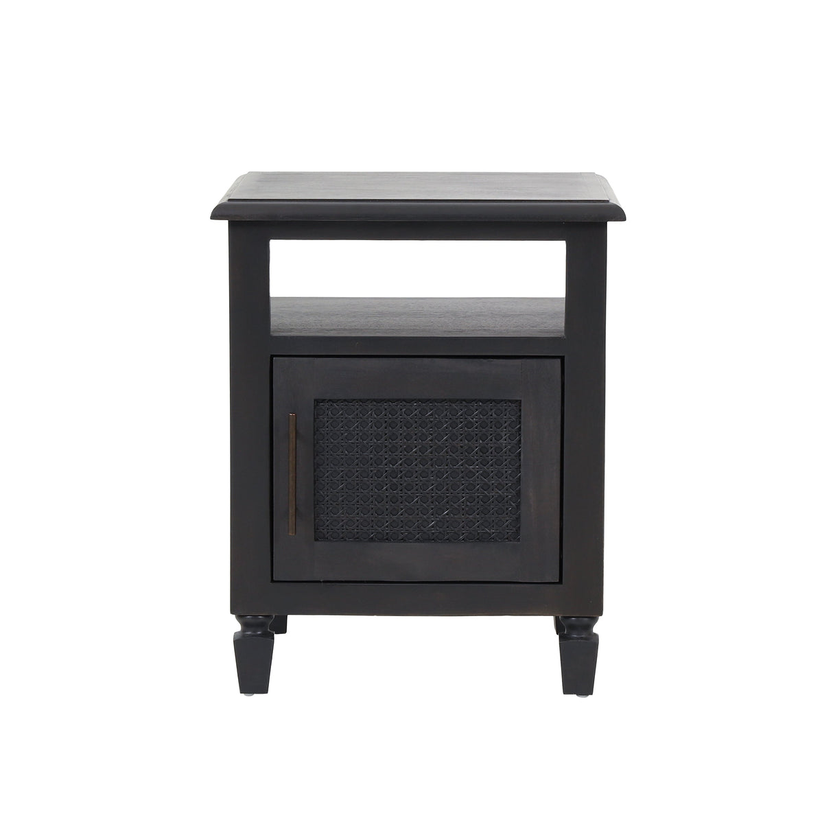 Black Nightstand with Cane Accent