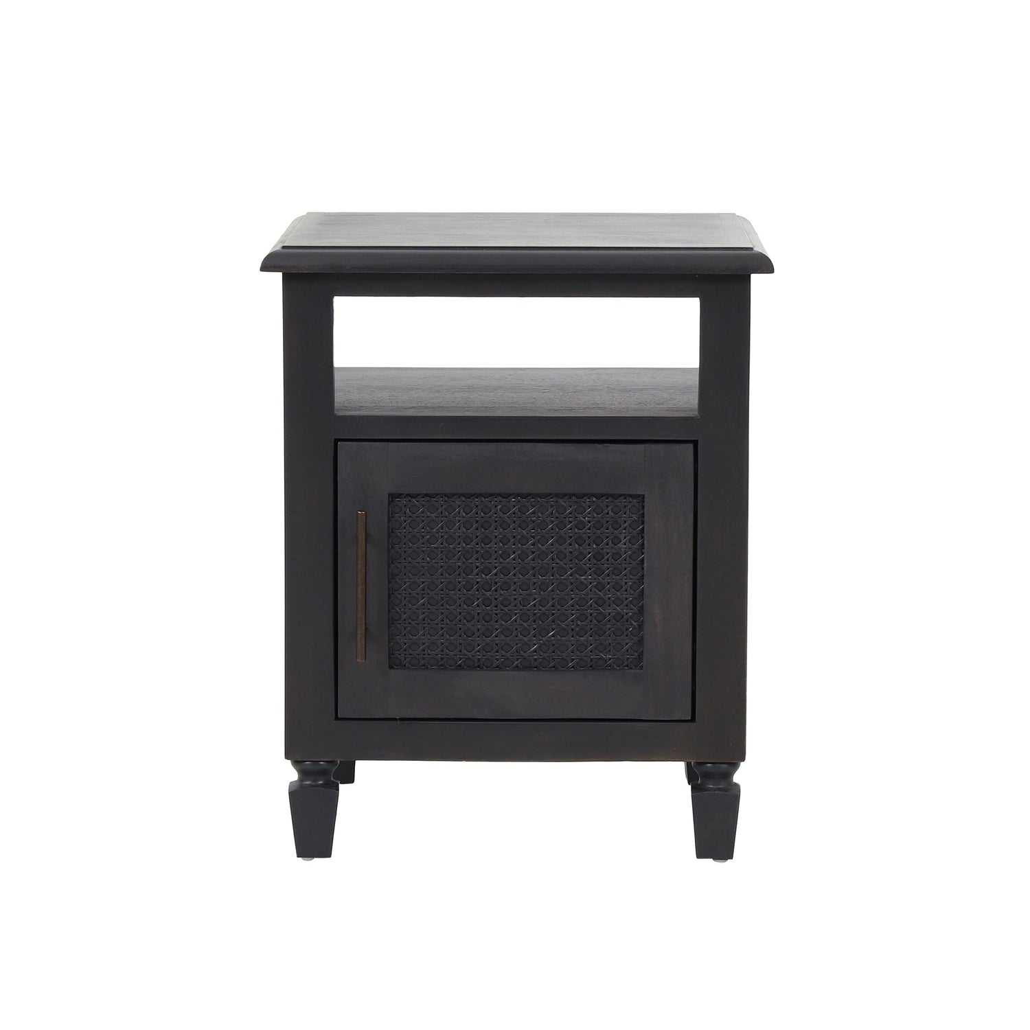 Black Nightstand with Cane Accent