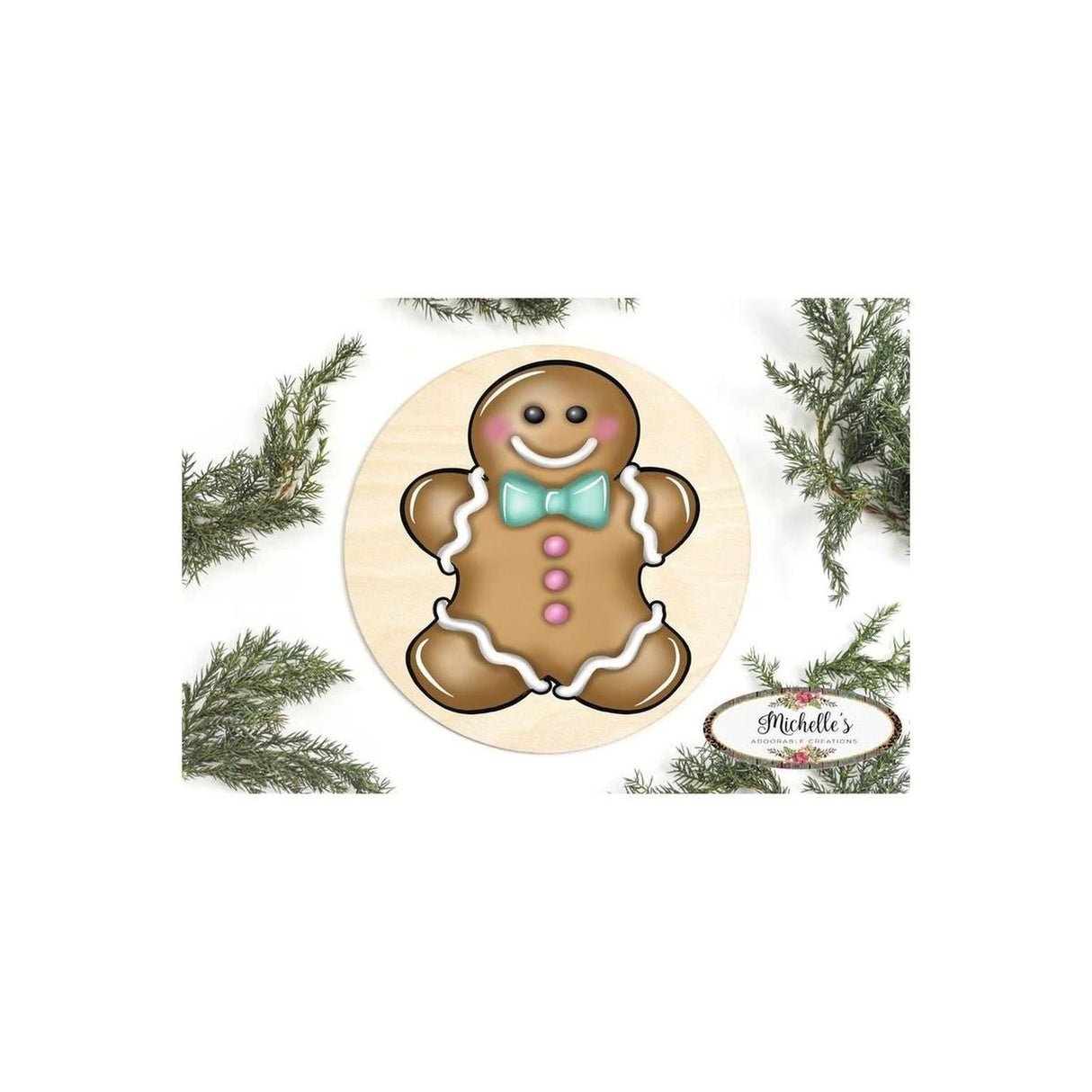Gingerbread Boy Blue Teal Sign GBB3- Wreath Enhancement