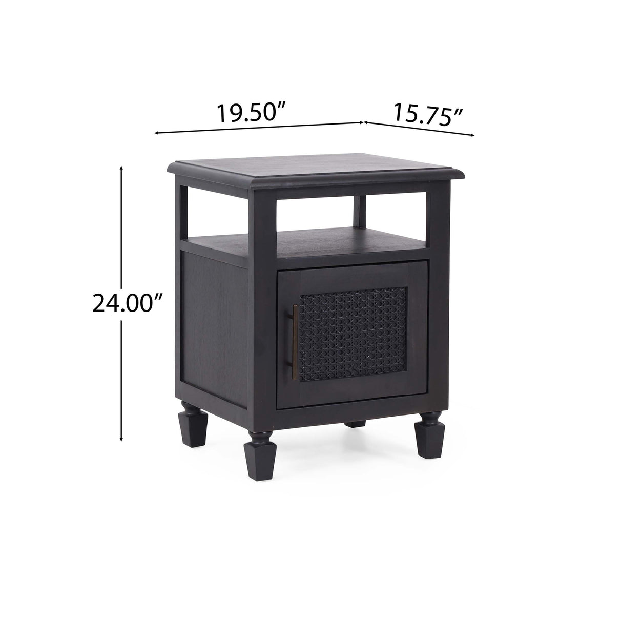 Black Nightstand with Cane Accent