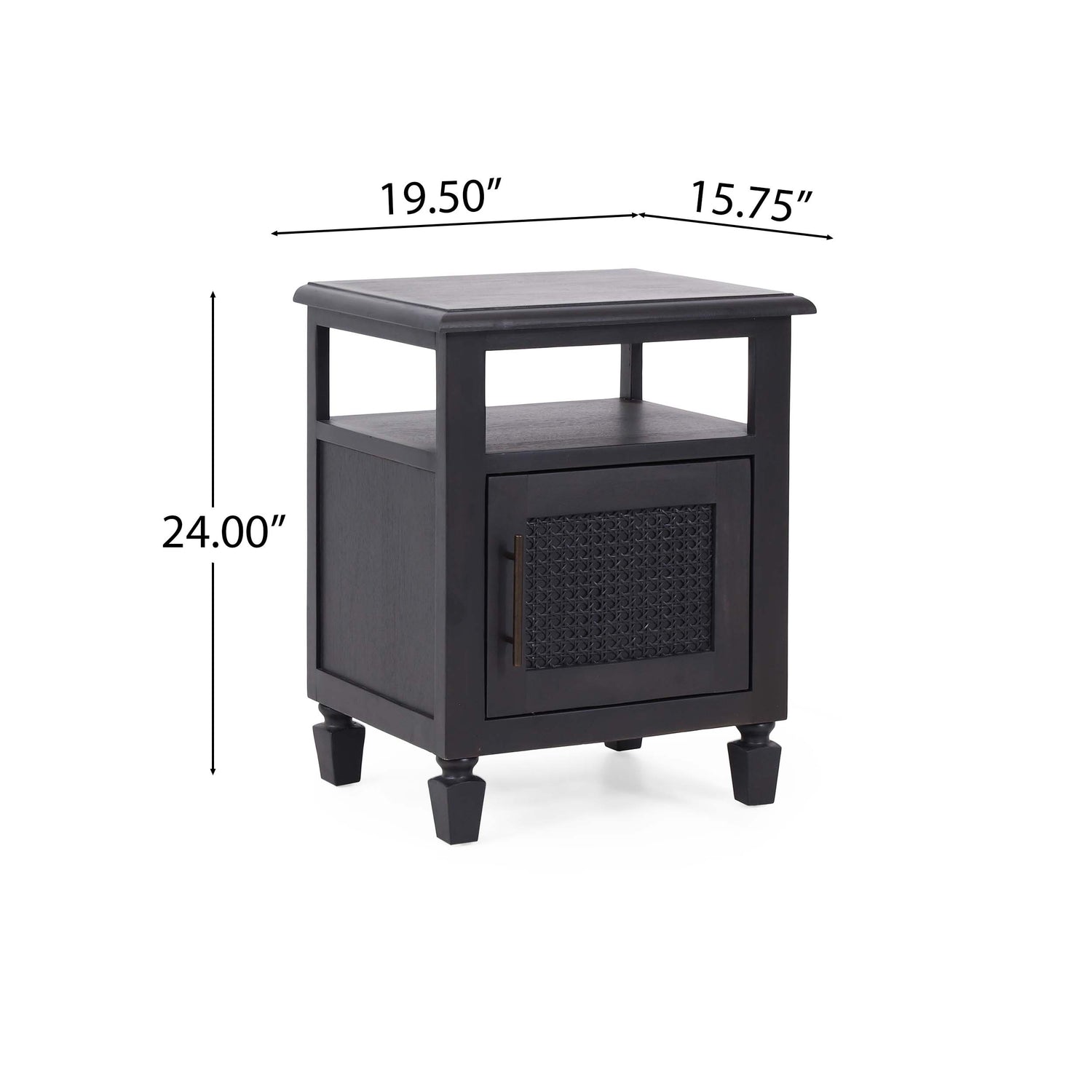 Black Nightstand with Cane Accent