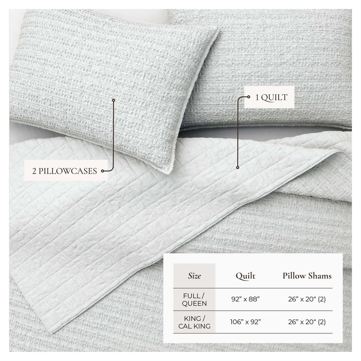 100% Cotton Honeycomb Waffle Garment Washed Quilt Set - Genevieve Collection