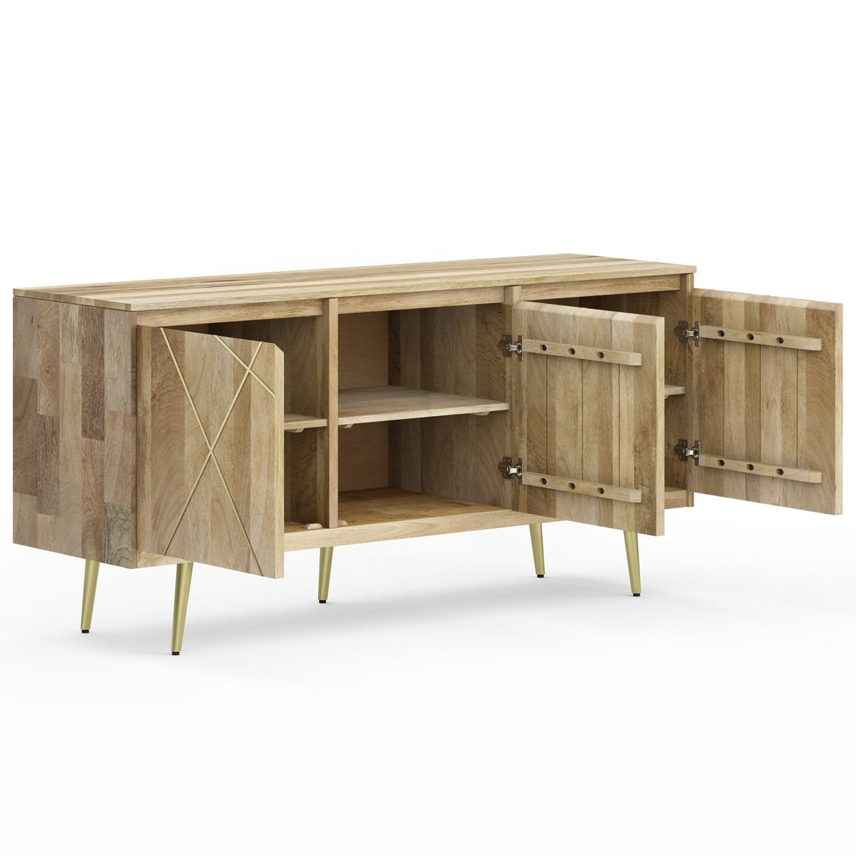 Graceful 3 - Door Buffet Cabinet with Adjustable Shelves and Metal Legs - Buffets & Sideboards